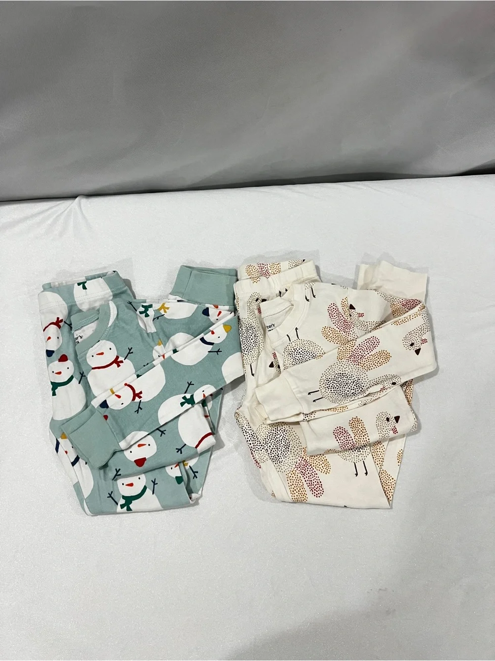 Carter's  Lot of Two Set Kids Pajama Size 7 Turkey And Snow Man Print Cotton